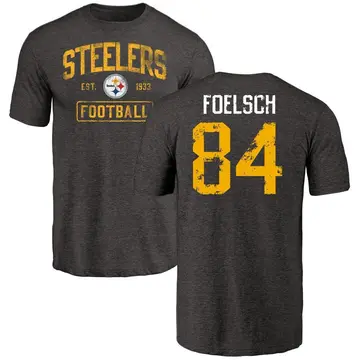 Men's Kevin Foelsch Pittsburgh Steelers Black Distressed Name & Number Tri-Blend T-Shirt