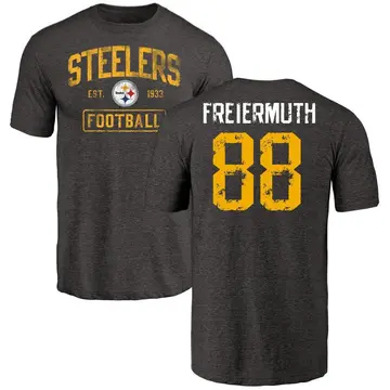 Men's Pat Freiermuth Pittsburgh Steelers Black Distressed Name & Number Tri-Blend T-Shirt