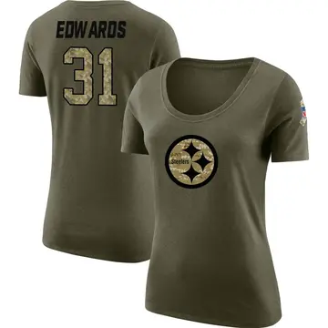 Women's Daijun Edwards Pittsburgh Steelers Salute to Service Olive Legend Scoop Neck T-Shirt
