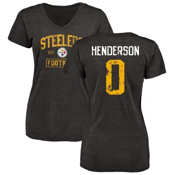 Women's Jack Henderson Pittsburgh Steelers Black Distressed Name & Number Tri-Blend V-Neck T-Shirt